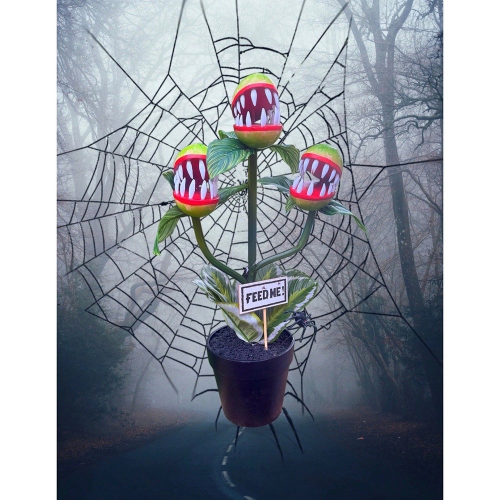 Little shop of horrors Halloween Potted Venus Flytrap Trio & Spider 24" Feed Me